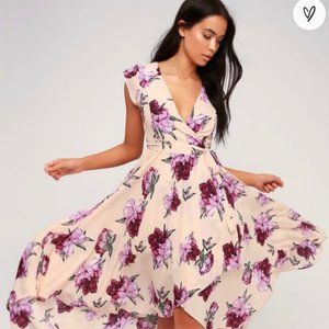 FRENCH COUNTRYSIDE BLUSH FLORAL PRINT HIGH-LOW DRESS